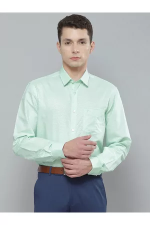 Indian Terrain Men Sea Green Pure Cotton Self-Design Slim Fit Formal Shirt