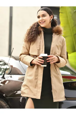 STREET 9 Women Beige Longline Parka Jacket