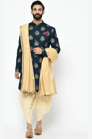 KISAH Men Navy Blue & Gold Printed Sherwani with Dhoti Pants