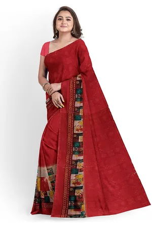 Florence Peach-Coloured & Blue Floral Pure Georgette Fusion Dharmavaram Saree