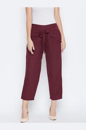 DODO & MOA Women Maroon Regular Fit Solid Cropped Trousers