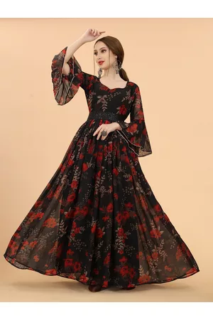 Buy Janasya Women's Red Cotton Floral Printed A-line Western Dress Online  at Best Price | Distacart