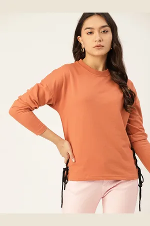 DressBerry Women Rust Orange Sweatshirt with Tie-Ups