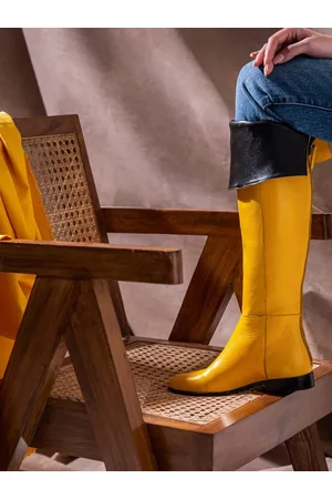 SAINT G. Women Yellow Leather Above The Knee Boots