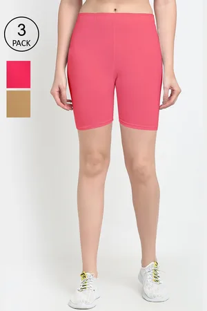 GRACIT Women Pack Of 3 Pink & Coral Cycling Sports Shorts