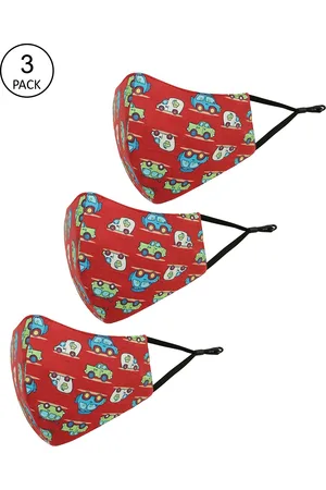 Tossido Kids Pack Of 3 Printed 3-Ply Reusable Pure Cotton Cloth Mask