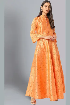 Chhabra 555 Orange Ethnic Maxi Dress