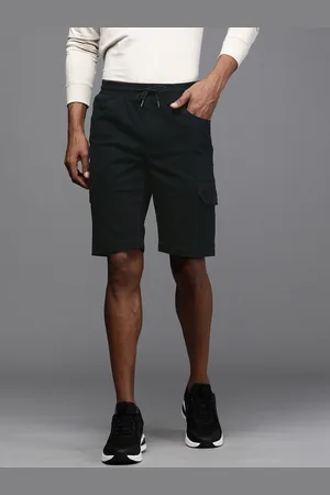 Louis Philippe Men Black Slim Fit Solid Low-Rise Cargo Shorts