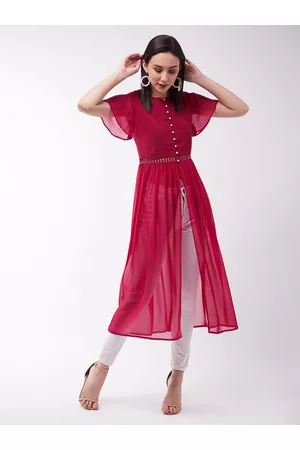 Miss Chase Women Pink Solid Georgette Longline Top