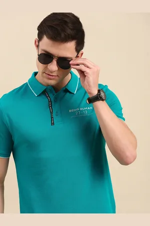 Being Human Men Blue Polo Collar T-shirt