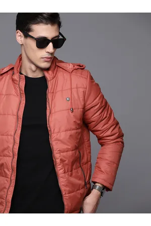 Louis Philippe Men Rust Orange Solid Concealed Hood Padded Jacket