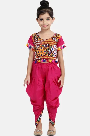 BownBee Girls Pink Embellished Top with Dhoti Pants