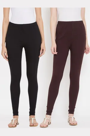 Tulsattva Women Pack Of 2 Black & Brown Solid Churidar-Length Leggings