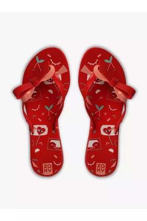Zaxy Women Slippers - Women Red & White Printed Thong Flip-Flops