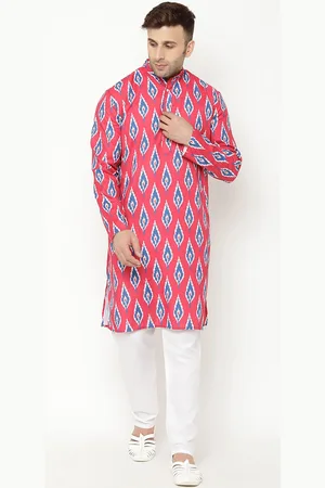 Hangup Men Red & Blue Printed Kurta with Pyjamas