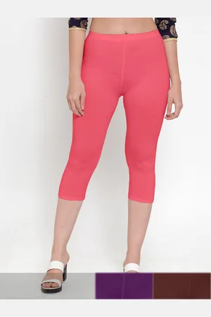 Jinfo Women Peach-Coloured & Purple Pack Of 3 Solid Capris
