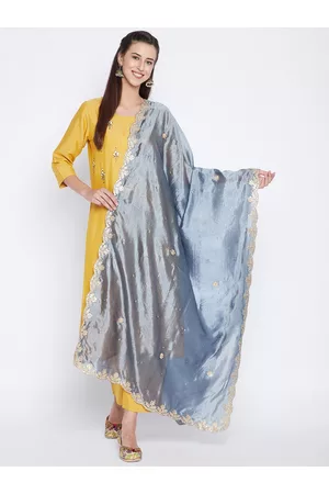 Clora Creation Grey & Gold-Coloured Ethnic Motifs Embroidered Dupatta with Gotta Patti