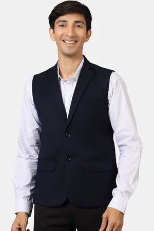 Wintage Men Navy Blue Solid Waistcoat
