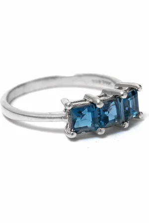 HIFLYER JEWELS Women Rhodium-Plated Turquoise-Blue Stone-Studded Finger Ring