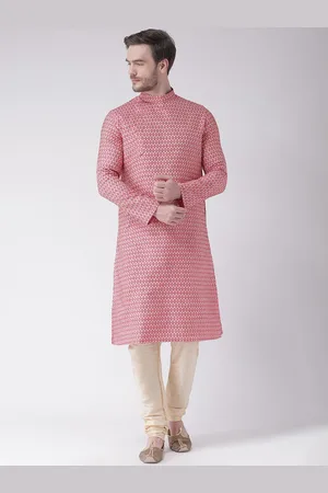 DEYANN Men Pink & Gold-Toned Woven Design Kurta with Churidar