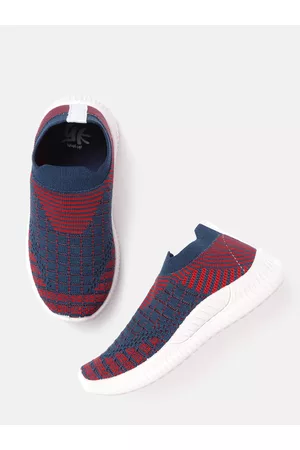 YK Boys Teal Blue & Red Woven Design Slip-On Sneakers