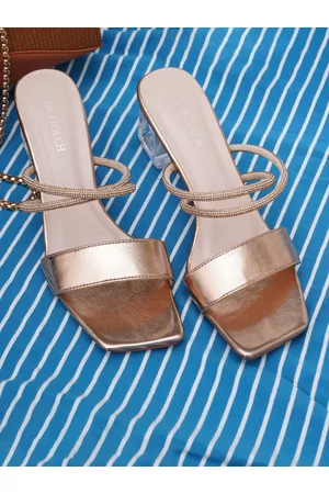 SHUZ TOUCH Gold-Toned Embellished Block Heels