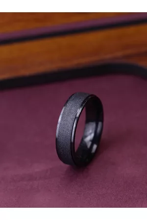 Yellow Chimes Men Black Stainless Steel Band Finger Ring