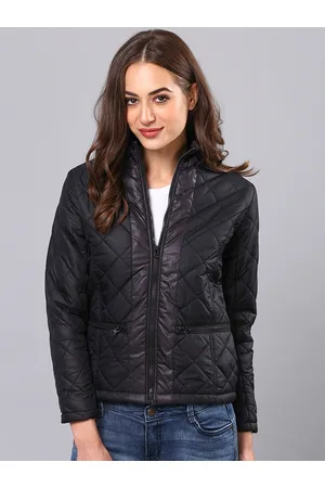 Campus Women Black Windcheater Longline Puffer Jacket