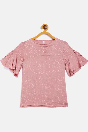 Crimsoune Club Pink Geometric Printed Flared Sleeve Top