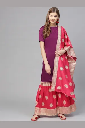 Ahalyaa Women Purple & Magenta Solid Sharara Set With Dupatta