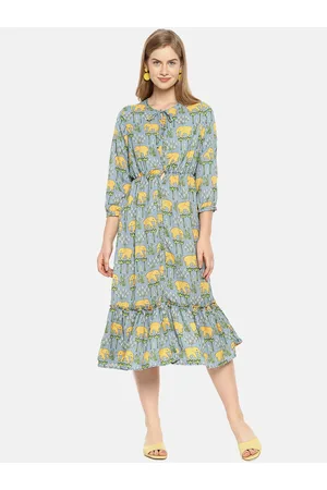 Campus Women Green Printed A-Line Dress
