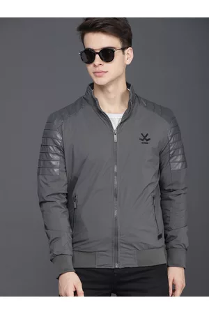 WROGN Men Grey Solid Bomber Jacket