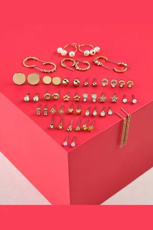 Ami Set Of 26 Gold-Toned Contemporary Stud Drop & Semi-Hoops Earrings
