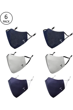 Masq Unisex Pack Of 6 4-Ply Navy Blue & Grey Pure Cotton Reusable Cloth Masks