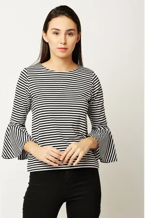 Miss Chase Women Black Striped Pure Cotton Top