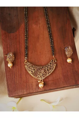 ANIKAS CREATION Gold-Plated & Rosegold Stones-Studded & Beaded Mangalsutra
