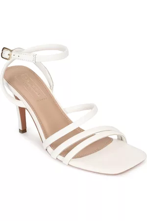 Truffle Collection Women White Striped PU Stiletto Sandals