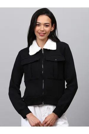 Campus Women Black Windcheater Crop Outdoor Tailored Jacket