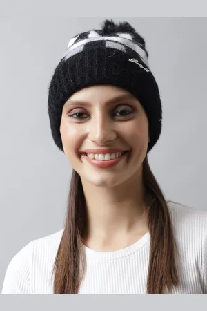 Loom Legacy Women Black & White Checked Acrylic Beanie