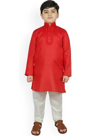 SG Boys Red & White Solid Kurta with Pyjamas