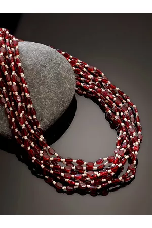 DUGRISTYLE Women Red & White Beads Beaded Multi Layered Necklace