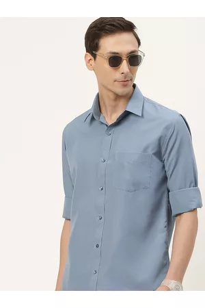 English Navy Men Blue Classic Slim Fit Casual Shirt