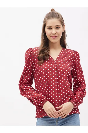 Harpa Women Rust Polka Dot Printed Crepe Top