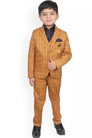 SG Boys Mustard Brown & Black Checked Suit Set