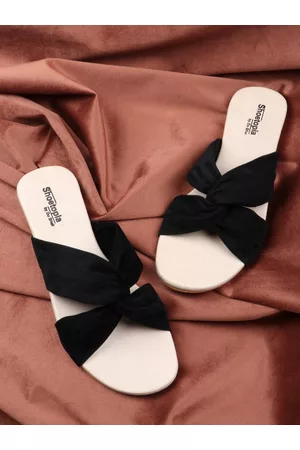 Shoetopia Girls Black Open Toe Flats with Bows