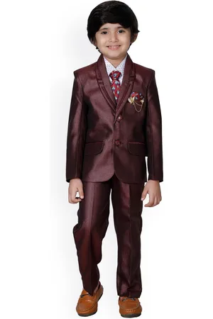DKGF FASHION Boys Maroon Regular Fit 3-Piece Suit