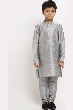 Kraft Boys Grey Regular Dupion Silk Kurta with Pyjamas