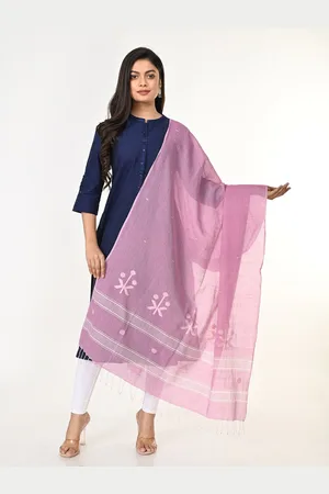 ArtEastri Pink & White Woven Design Pure Cotton Dupatta