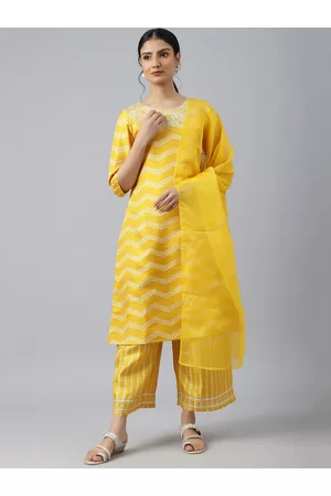 W Festive Bandhani Print Silk Kurta ith Parallel Pant & Dupatta