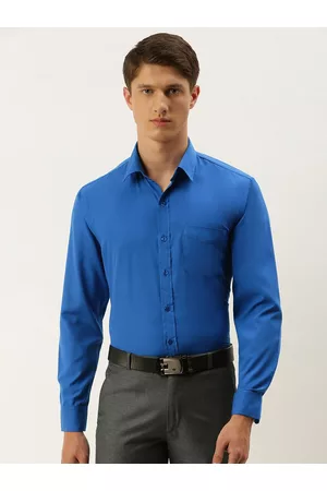 English Navy Men Blue Slim Fit Solid Formal Shirt